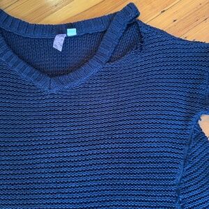 Alya Sweater Cold Shoulder Knit Navy Cotton Distressing Casual Oversized Medium